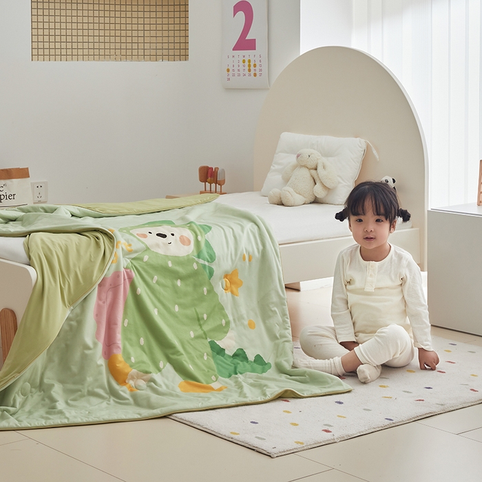 91家纺网 家纺一手货源 找家纺 荷马之梦 2025新款大版针织棉凉感丝AB版大豆儿童夏被 睡衣恐龙