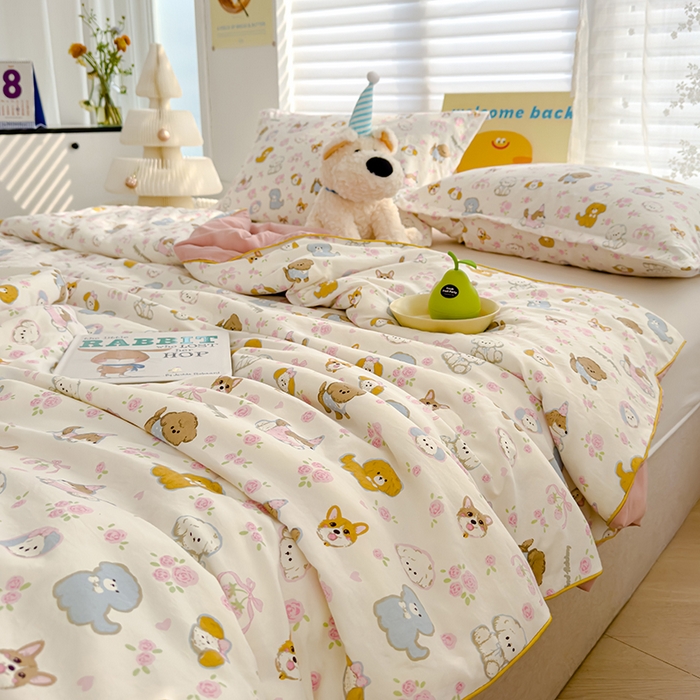 91家纺网 家纺一手货源 找家纺 星巴k家纺 2025新款A类水洗双层纱大豆纤维夏被夏凉被空调被 萌宠派对