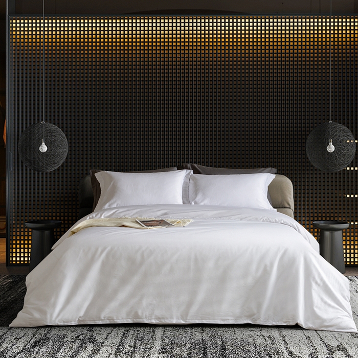 91家纺网 家纺一手货源 找家纺 121  2025新款高支高密提花长绒棉纯棉四件套-线条艺术 星际白