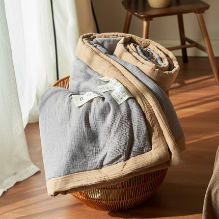 寐绸家纺 2025新款纯棉双层纱大豆纤维夏被四件套 双层纱-灰