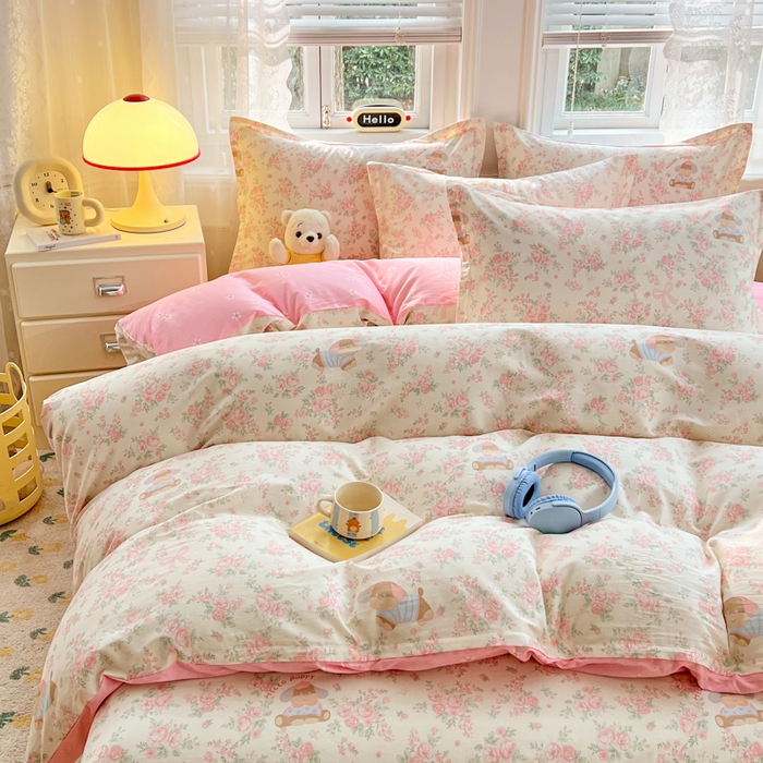 91家纺网 家纺一手货源 找家纺 世爵 2025新款全棉印花小清新套件系列-四件套 护花使者