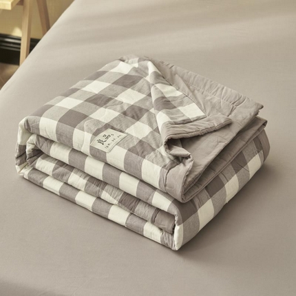 寐绸家纺 2025新款纯棉水洗棉无印风新疆棉花夏被四件套 大灰格