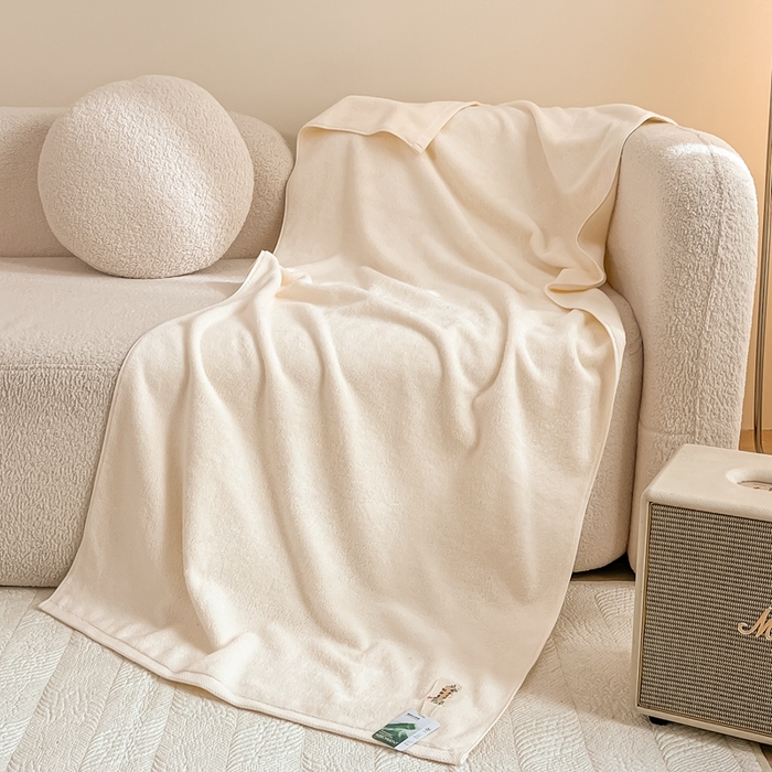 91家纺网 家纺一手货源 找家纺 悦然毛巾被 2025新款加厚长绒棉浴巾 素棉白70*140