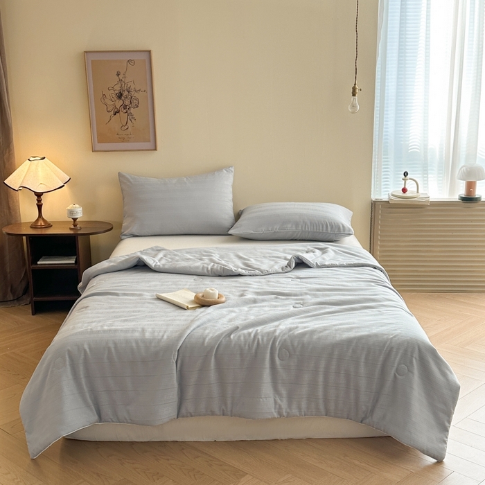 91家纺网 家纺一手货源 找家纺 欧邦 2025新款A类提花昆仑棉双层纱夏被空调被 浅灰