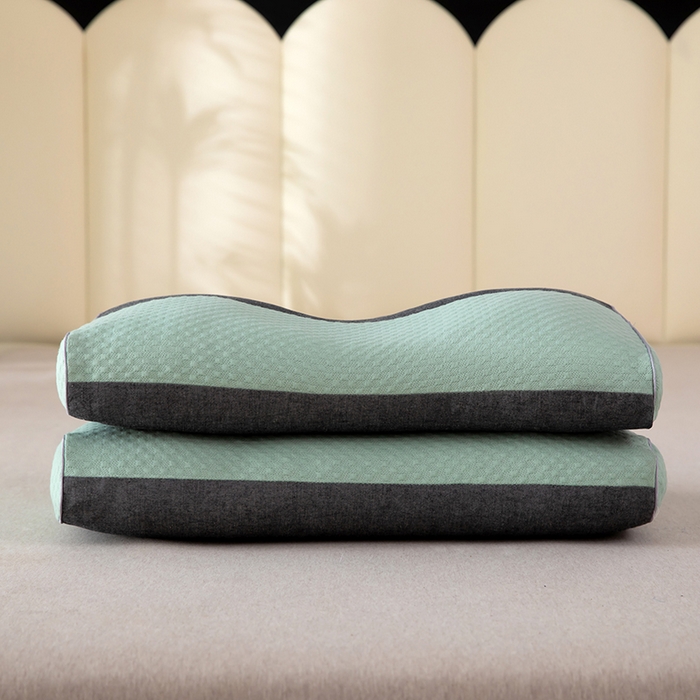 91家纺网 家纺一手货源 找家纺 九州枕芯 2025新款针织双拼纯荞麦枕 湖绿色