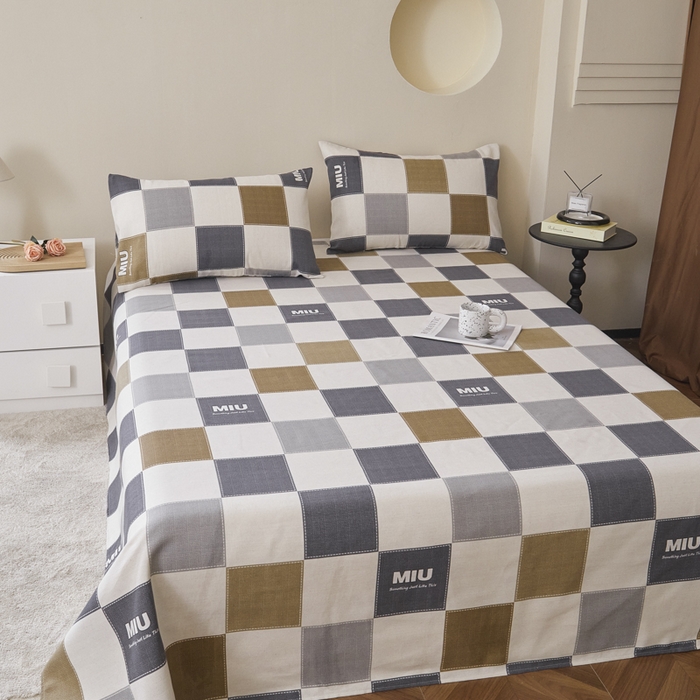 91家纺网 家纺一手货源 找家纺 绒艺席业 2025新款简约原棉印花老粗布床单 miu蓝白格