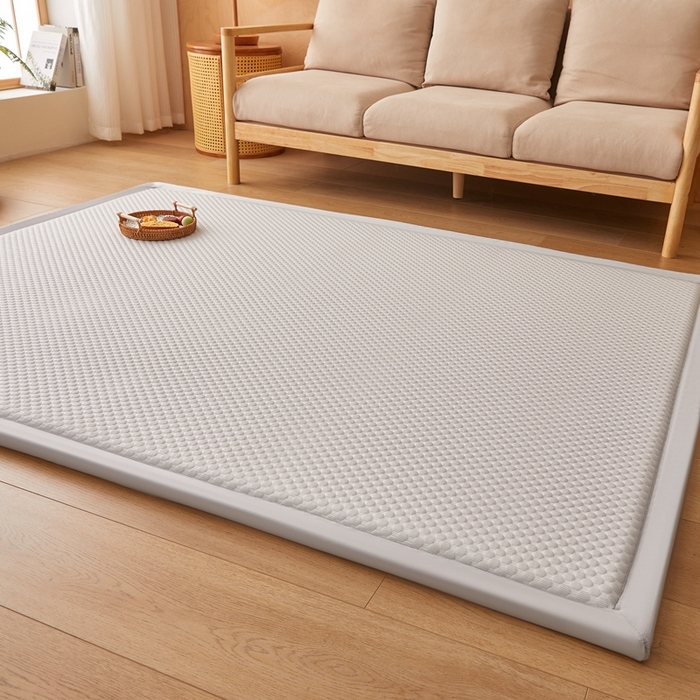 91家纺网 家纺一手货源 找家纺 2025新款包边工艺凉感冰藤地铺睡垫系列凉席地垫 凉豆豆灰