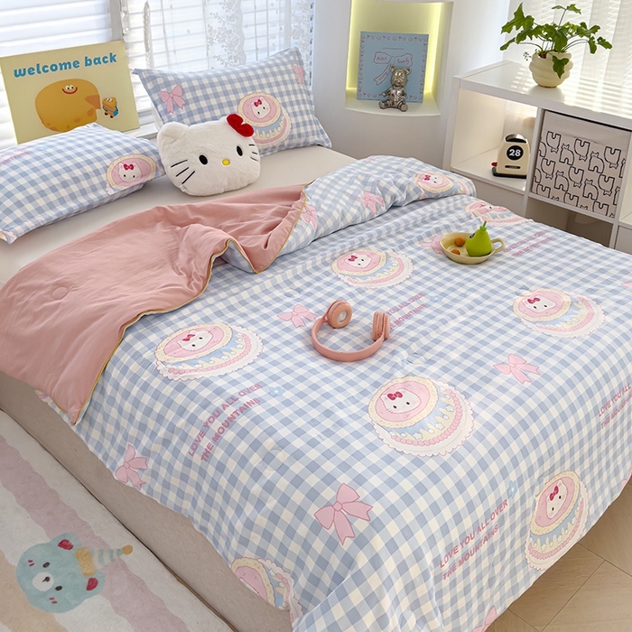 91家纺网 家纺一手货源 找家纺 星巴k家纺 2025新款A类水洗双层纱大豆纤维夏被夏凉被空调被 蛋糕猫