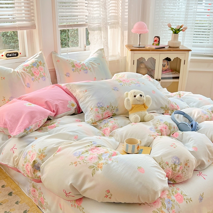 91家纺网 家纺一手货源 找家纺 世爵 2025新款全棉印花小清新套件系列-四件套 繁花