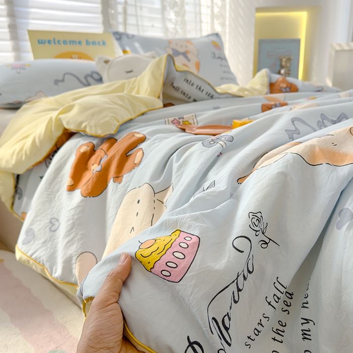 91家纺网 家纺一手货源 找家纺 星巴k家纺 2025新款A类水洗双层纱大豆纤维夏被夏凉被空调被 猫咪物语