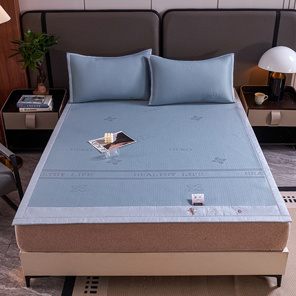 梵克保罗 2025新款7A抗菌母婴级纯乙纶PE刺绣凉感丝豆豆席 四叶花-蓝