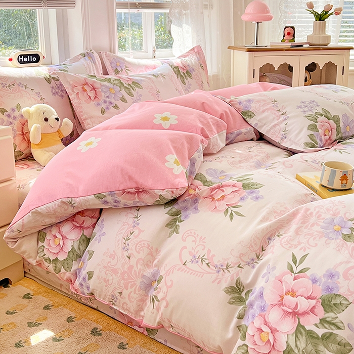 91家纺网 家纺一手货源 找家纺 世爵 2025新款全棉印花小清新单品系列-单被套 花叶倾城-粉