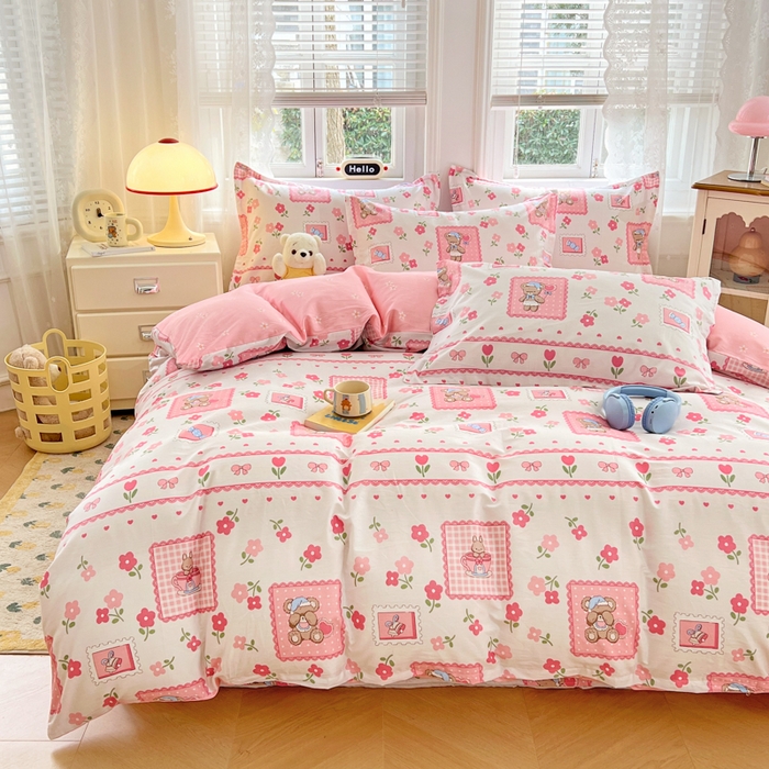 91家纺网 家纺一手货源 找家纺 世爵 2025新款全棉印花小清新单品系列-单被套 花园派对-米