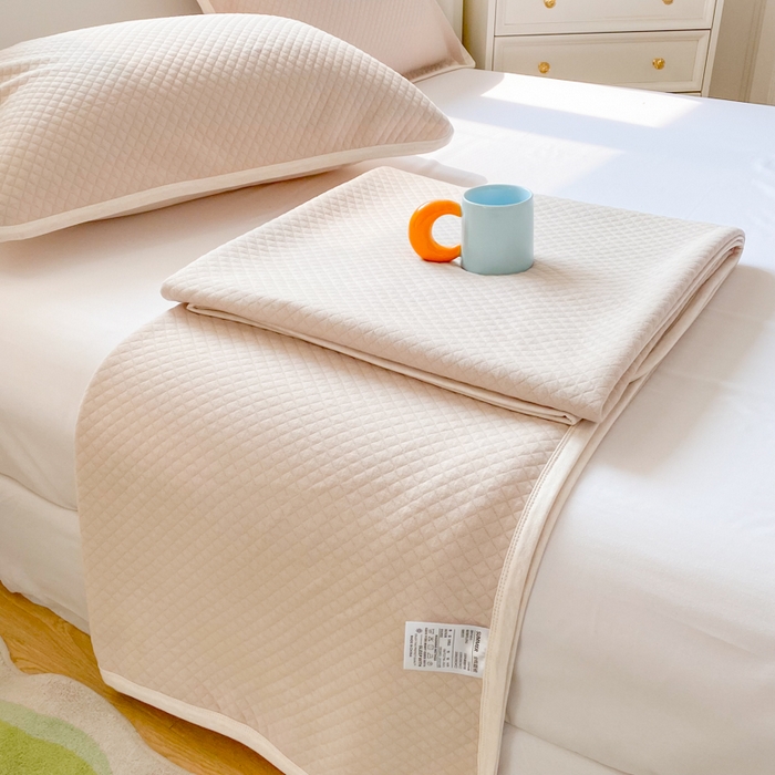 91家纺网 家纺一手货源 找家纺 来菲毛毯 2025新款全棉针织全面盖毯床单夏被被子被芯 菱间咖