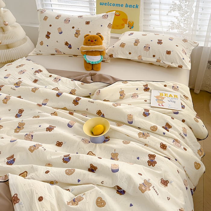 91家纺网 家纺一手货源 找家纺 星巴k家纺 2025新款A类水洗双层纱大豆纤维夏被夏凉被空调被 面包小熊