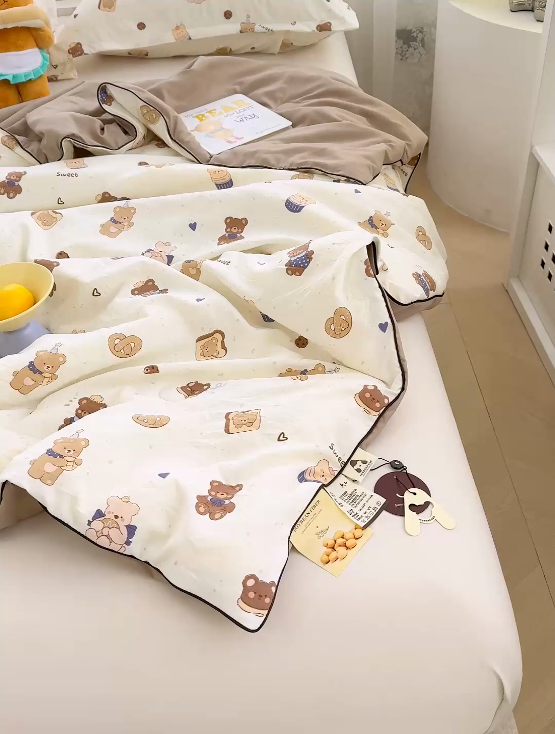 91家纺网 家纺一手货源 找家纺 星巴k家纺 2025新款A类水洗双层纱大豆纤维夏被夏凉被空调被 面包小熊