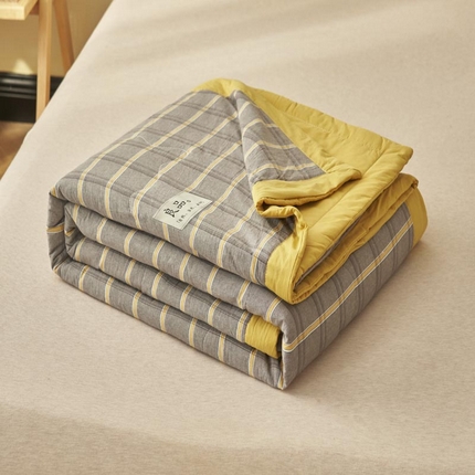 寐绸家纺 2025新款纯棉水洗棉无印风新疆棉花夏被四件套 芒果格