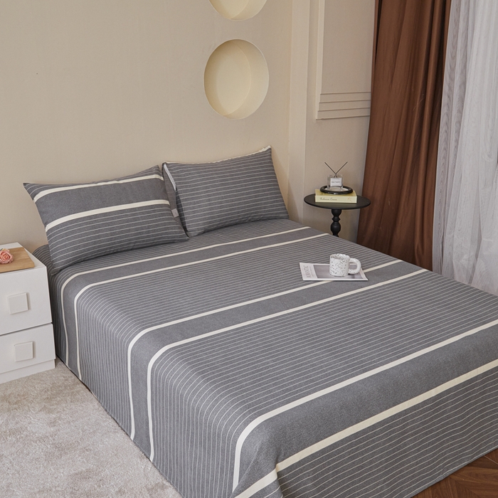 91家纺网 家纺一手货源 找家纺 绒艺席业 2025新款简约原棉印花老粗布床单 冷灰