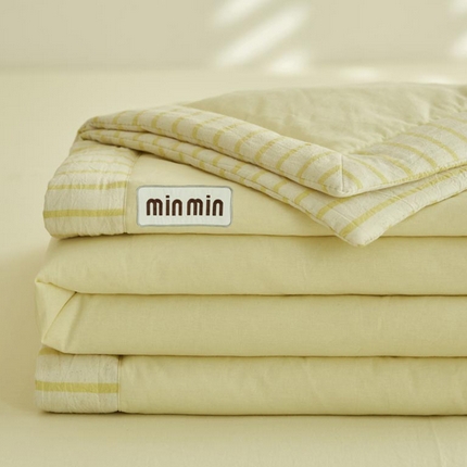 91家纺网 家纺一手货源 找家纺 （总）寐绸家纺 2025新款纯棉水洗棉min绣花竖条边大豆纤维夏被四件套