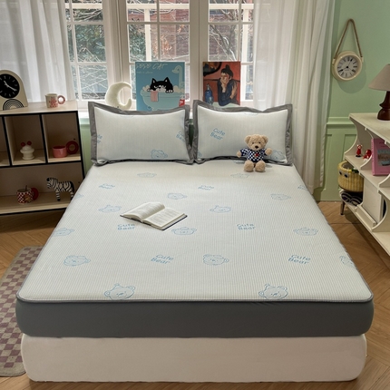 孩子王家纺 2025新款冰丝席提花冰豆豆系列床单床笠 眠眠熊床笠
