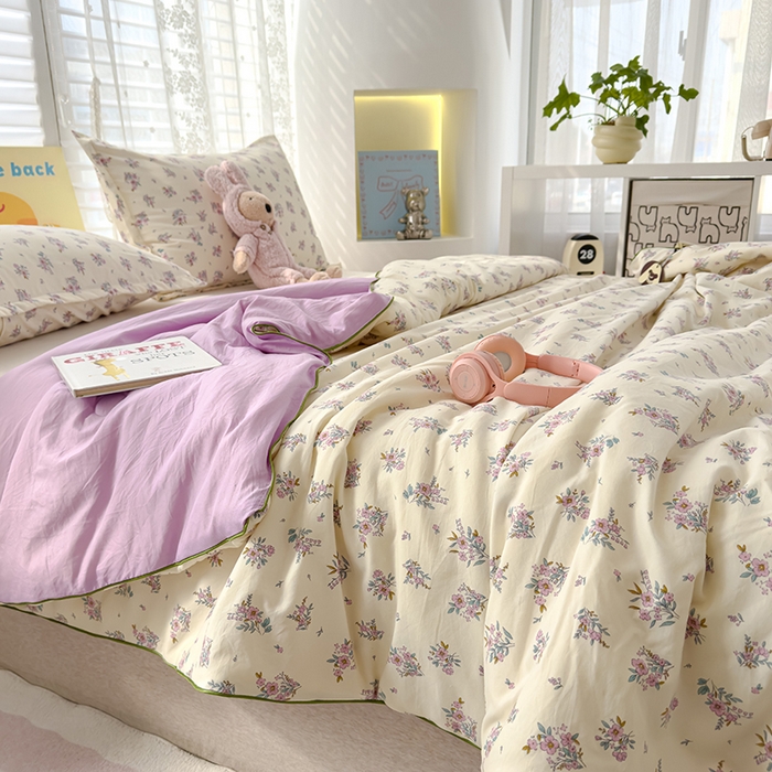 91家纺网 家纺一手货源 找家纺 星巴k家纺 2025新款A类水洗双层纱大豆纤维夏被夏凉被空调被 花语紫