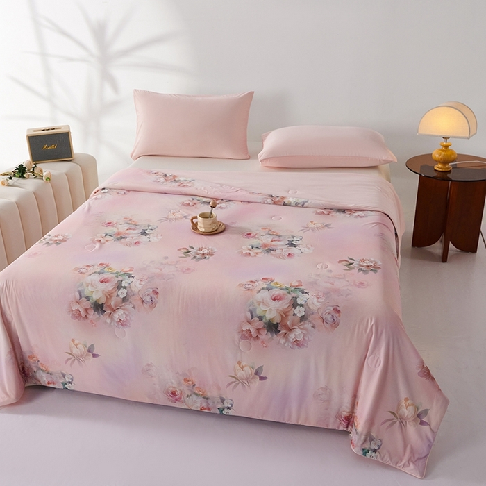 91家纺网 家纺一手货源 找家纺 缔锦家纺 2025新款凉感丝印花夏被 暮云花香