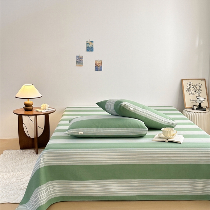 91家纺网 家纺一手货源 找家纺 绒艺席业 2025新款简约原棉印花老粗布床单 绿川千叶