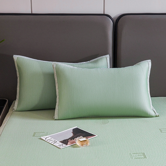 91家纺网 家纺一手货源 找家纺 梵克保罗 2025新款7A抗菌母婴级纯乙纶PE刺绣凉感丝豆豆席 叶子-绿