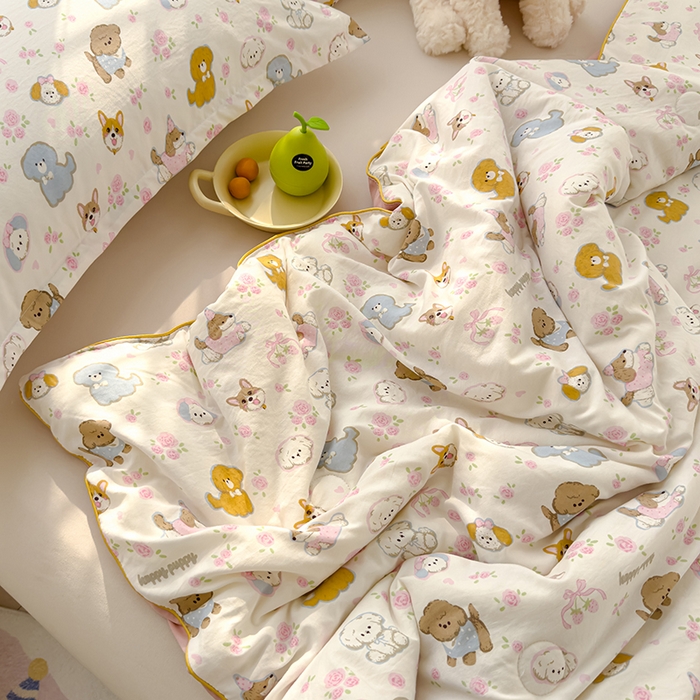 91家纺网 家纺一手货源 找家纺 星巴k家纺 2025新款A类水洗双层纱大豆纤维夏被夏凉被空调被 萌宠派对