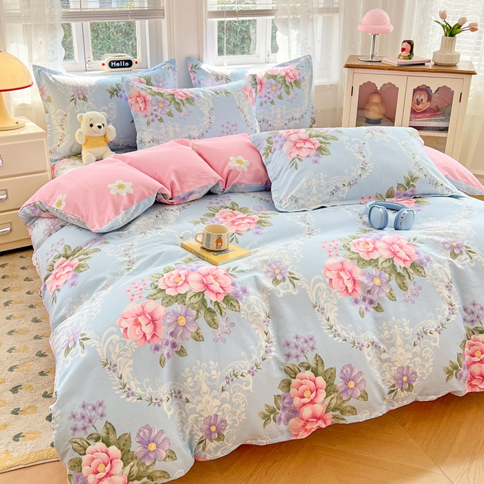 91家纺网 家纺一手货源 找家纺 世爵 2025新款全棉印花小清新单品系列-单被套 花叶倾城-蓝