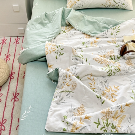 洺兰家居 2025新款A类全棉印花麻绳款夏被四件套 麦香