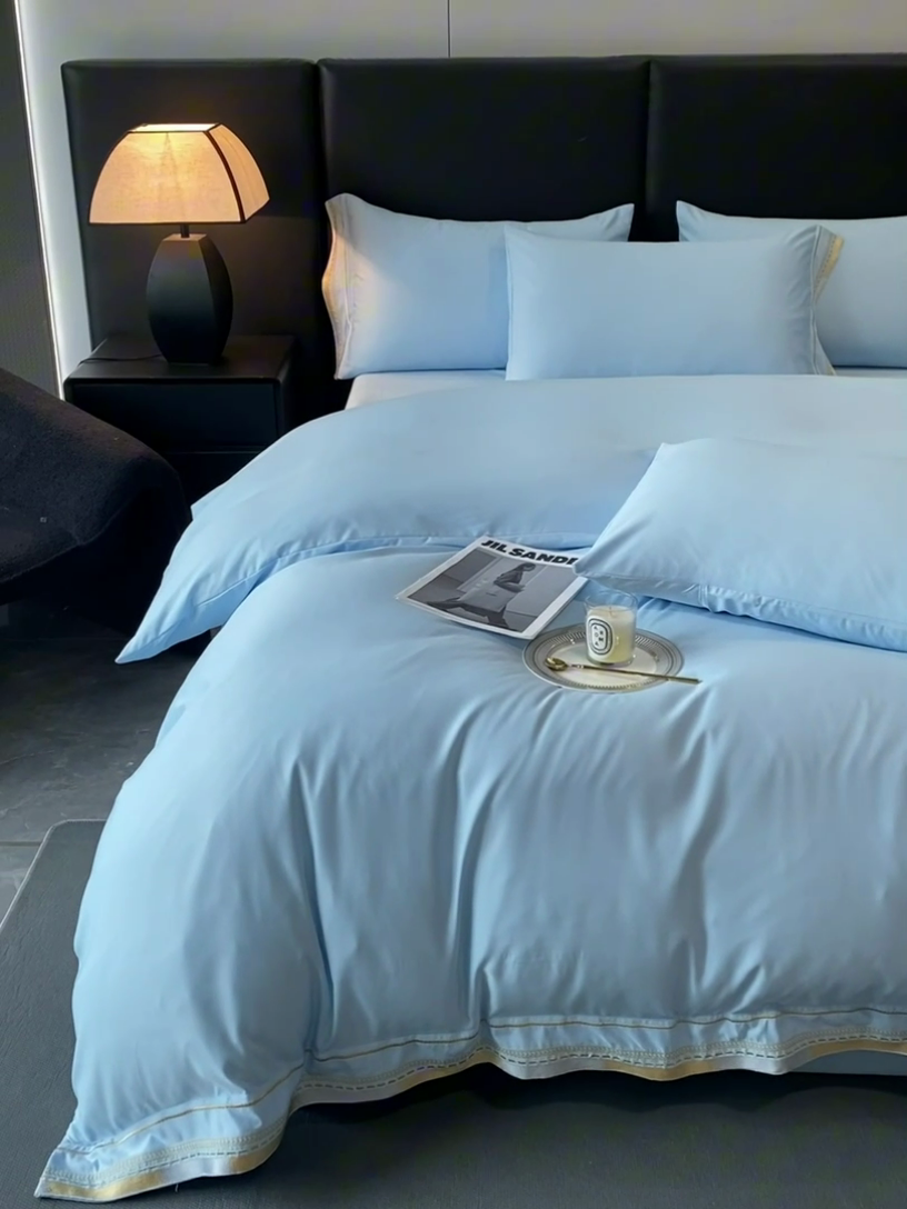 91家纺网 家纺一手货源 找家纺 金阳光家纺 2025新款莱赛尔天丝刺绣四件套 黛蓝