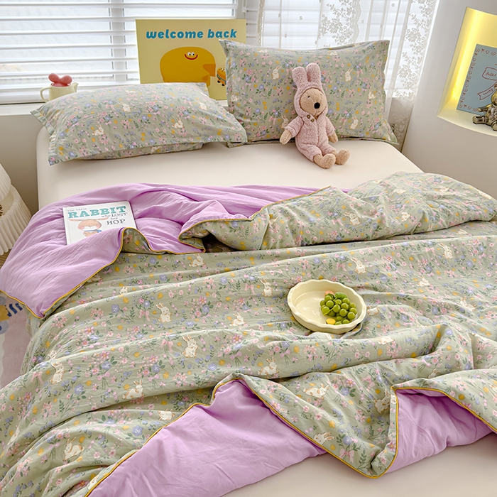 91家纺网 家纺一手货源 找家纺 星巴k家纺 2025新款A类水洗双层纱大豆纤维夏被夏凉被空调被 花园兔