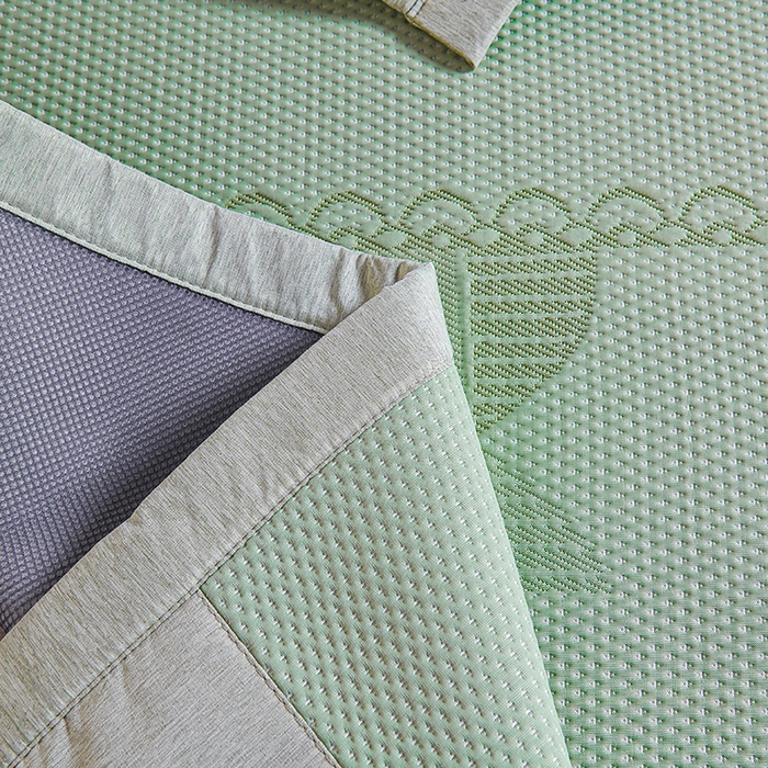 91家纺网 家纺一手货源 找家纺 梵克保罗 2025新款7A抗菌母婴级纯乙纶PE刺绣凉感丝豆豆席 叶子-绿