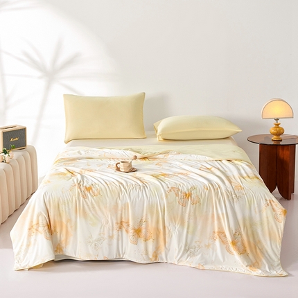 缔锦家纺 2025新款凉感丝印花夏被 蝶恋-清新黄