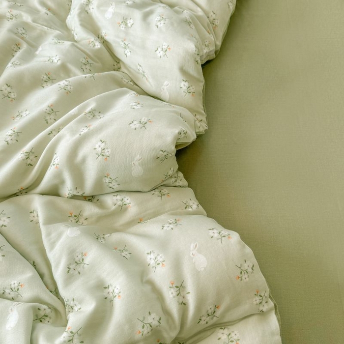 91家纺网 家纺一手货源 找家纺 2025新款40s全棉双层纱圆角吊边款四件套 白月光-绿