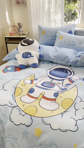 91家纺网 家纺一手货源 找家纺 博雅 2025新款纯棉宇航员四件套 绘画宇航员