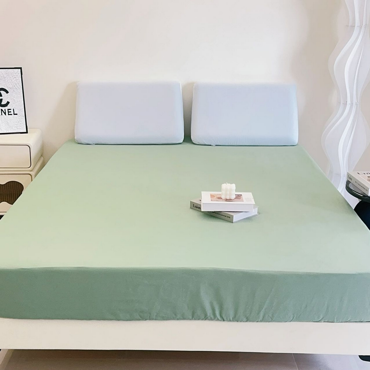 91家纺网 家纺一手货源 找家纺 兜米家居 2025新款纯色全棉床笠 松林绿