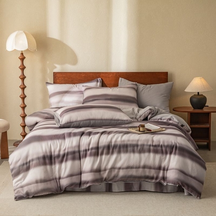 2025新款40s全棉双层纱圆角吊边款四件套 流年-咖