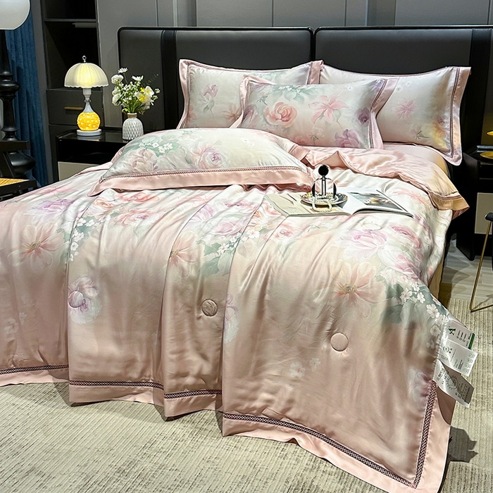 91家纺网 家纺一手货源 找家纺 欧夏2025春夏新款兰精天丝数码印花镂空夏被夏凉被空调被 赫莲娜