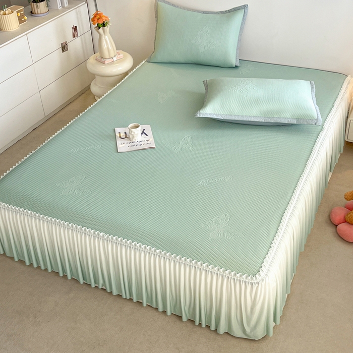 91家纺网 家纺一手货源 找家纺 （总）安哆啦家纺 2025新款凉感冰豆豆花边凉席三件套系列