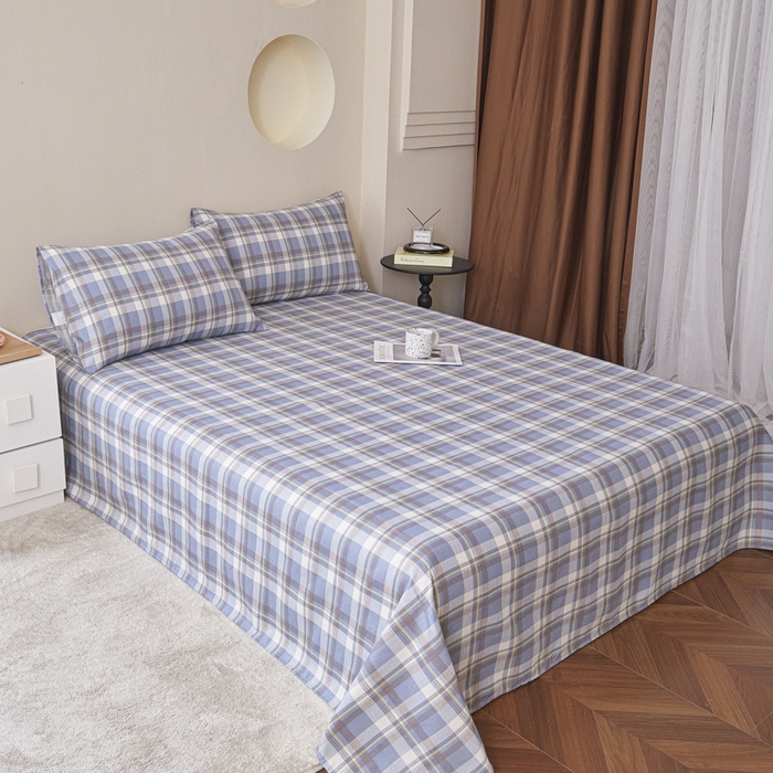 91家纺网 家纺一手货源 找家纺 绒艺席业 2025新款简约原棉印花老粗布床单 简兮蓝