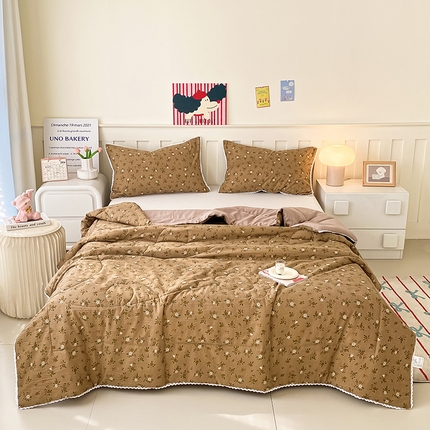 91家纺网 家纺一手货源 找家纺 佰亿莱  2025春夏新款水洗棉羽丝绒小花边夏被夏凉被空调被 晚风