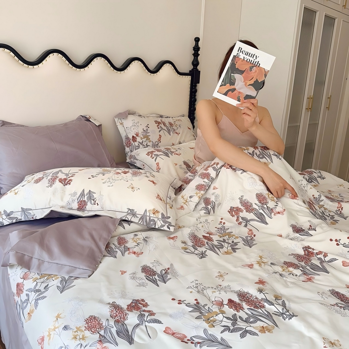 91家纺网 家纺一手货源 找家纺 兜米家居 2025新款水洗天丝夏被四件套 花香