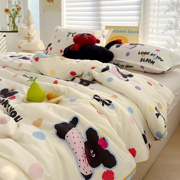 91家纺网 家纺一手货源 找家纺 星巴k家纺 2025新款A类水洗双层纱大豆纤维夏被夏凉被空调被 波点小狗