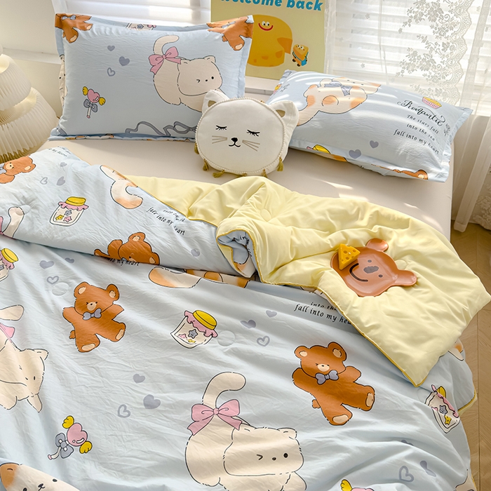 91家纺网 家纺一手货源 找家纺 星巴k家纺 2025新款A类水洗双层纱大豆纤维夏被夏凉被空调被 猫咪物语