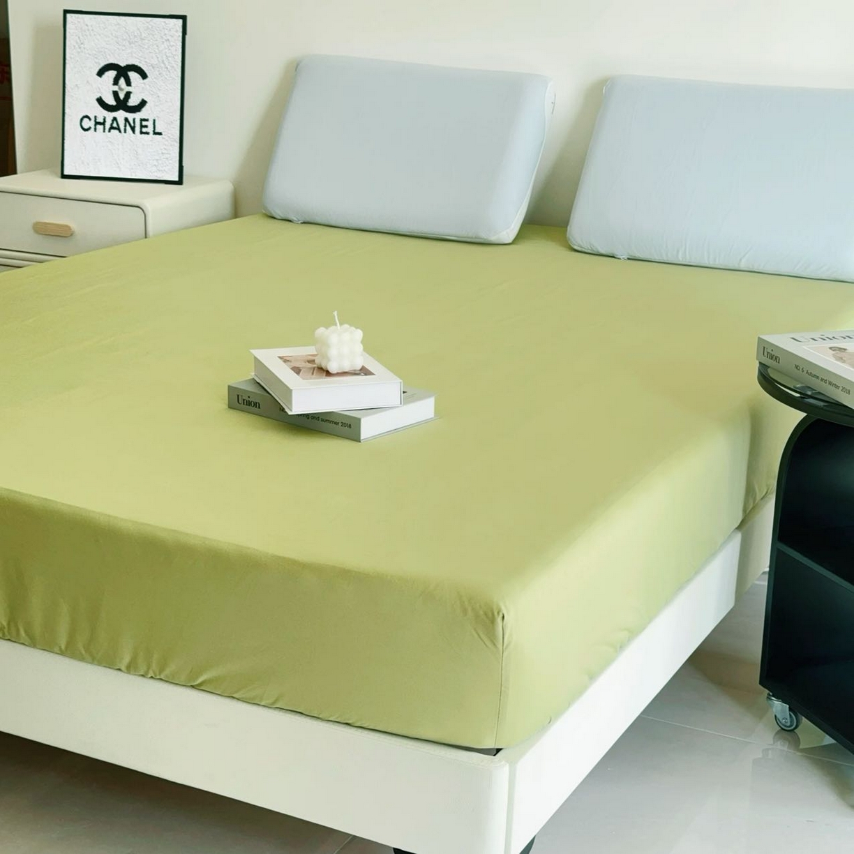 91家纺网 家纺一手货源 找家纺 兜米家居 2025新款纯色全棉床笠 山野绿