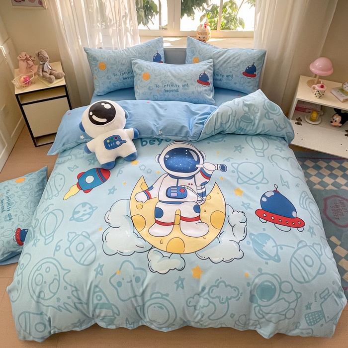 91家纺网 家纺一手货源 找家纺 博雅 2025新款纯棉宇航员四件套 绘画宇航员