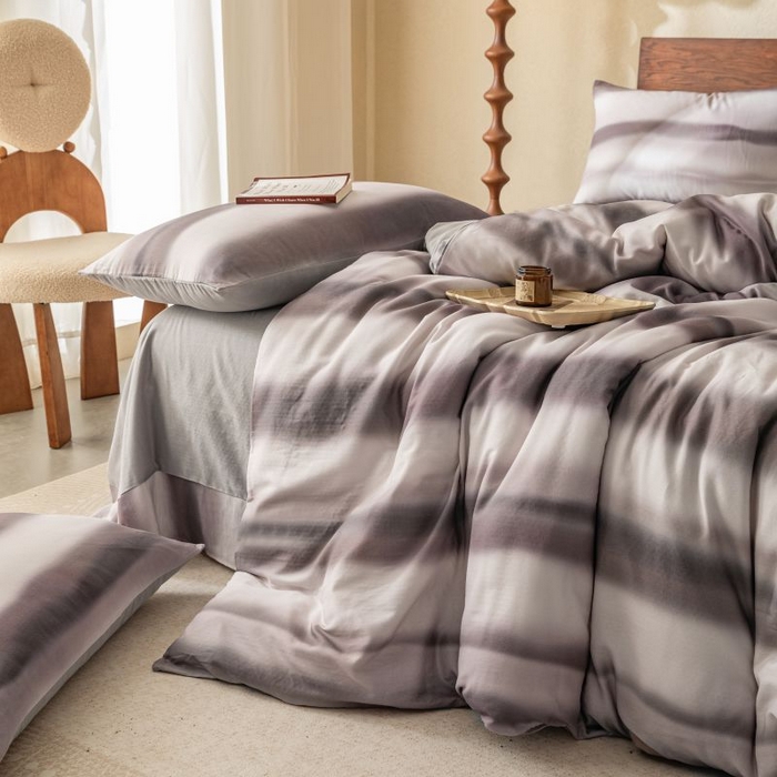 91家纺网 家纺一手货源 找家纺 2025新款40s全棉双层纱圆角吊边款四件套 流年-咖