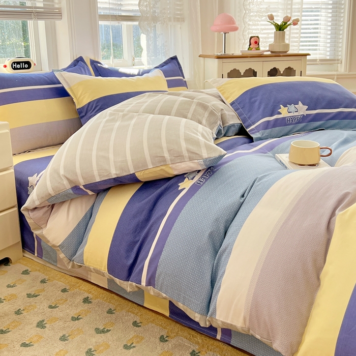 91家纺网 家纺一手货源 找家纺 世爵 2025新款全棉印花小清新套件系列-四件套 时光序曲